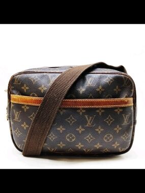 LOUIS VUITTON Monogram Reporter PM Crossbody Bag Women Logo Brown
